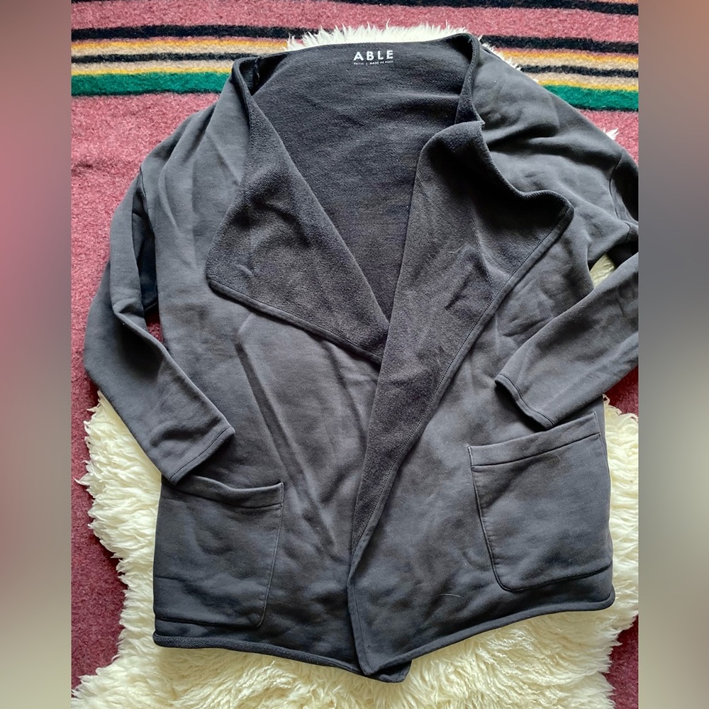 ABLE Sol Sweater Coat Jersey Open Cardigan in Washed Black